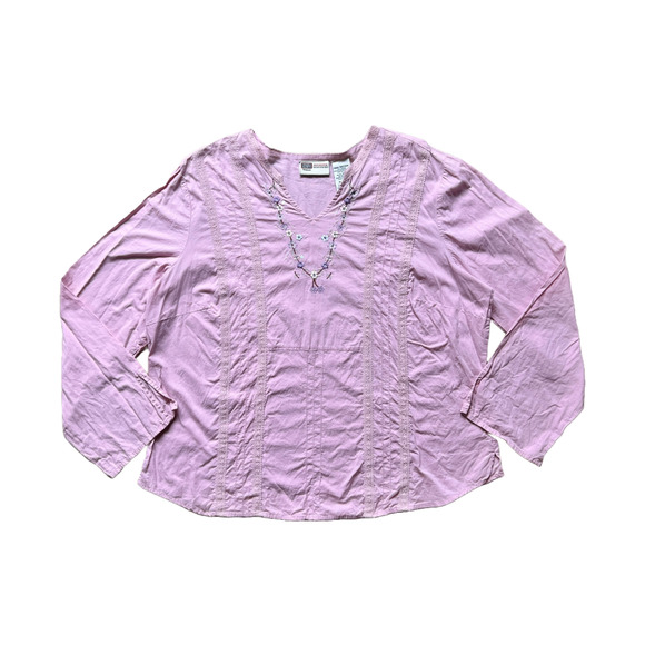 Vtg Y2K Faded Glory Peasant Top Pink Floral Embroidered Fairy Boho Cottagecore - Picture 1 of 9